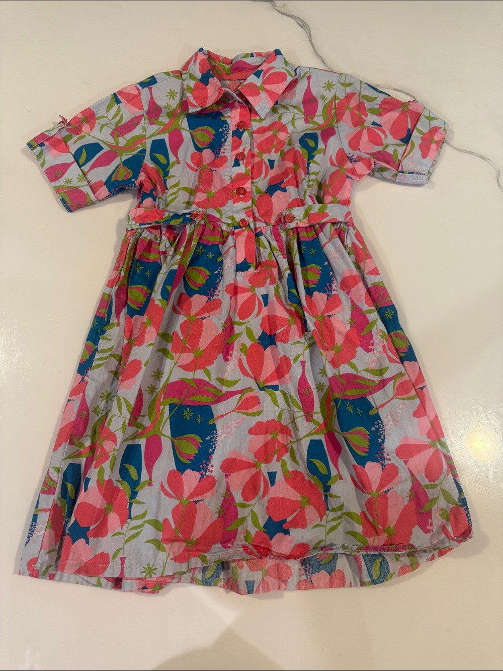 Ruffle Butts Pink and Blue Floral Button-Front Dress